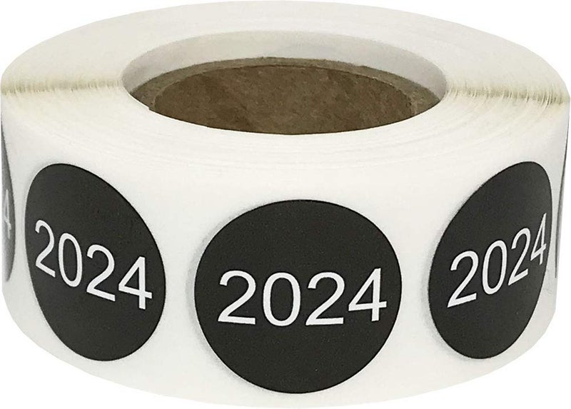 InStockLabels 2024 Year Stickers (Black) - 0.75", 500 Round Stickers Per Roll â€“ Round Labels for File Folders, Sticker Labels for End of Year Organization, Circle Stickers for Office & Home Use